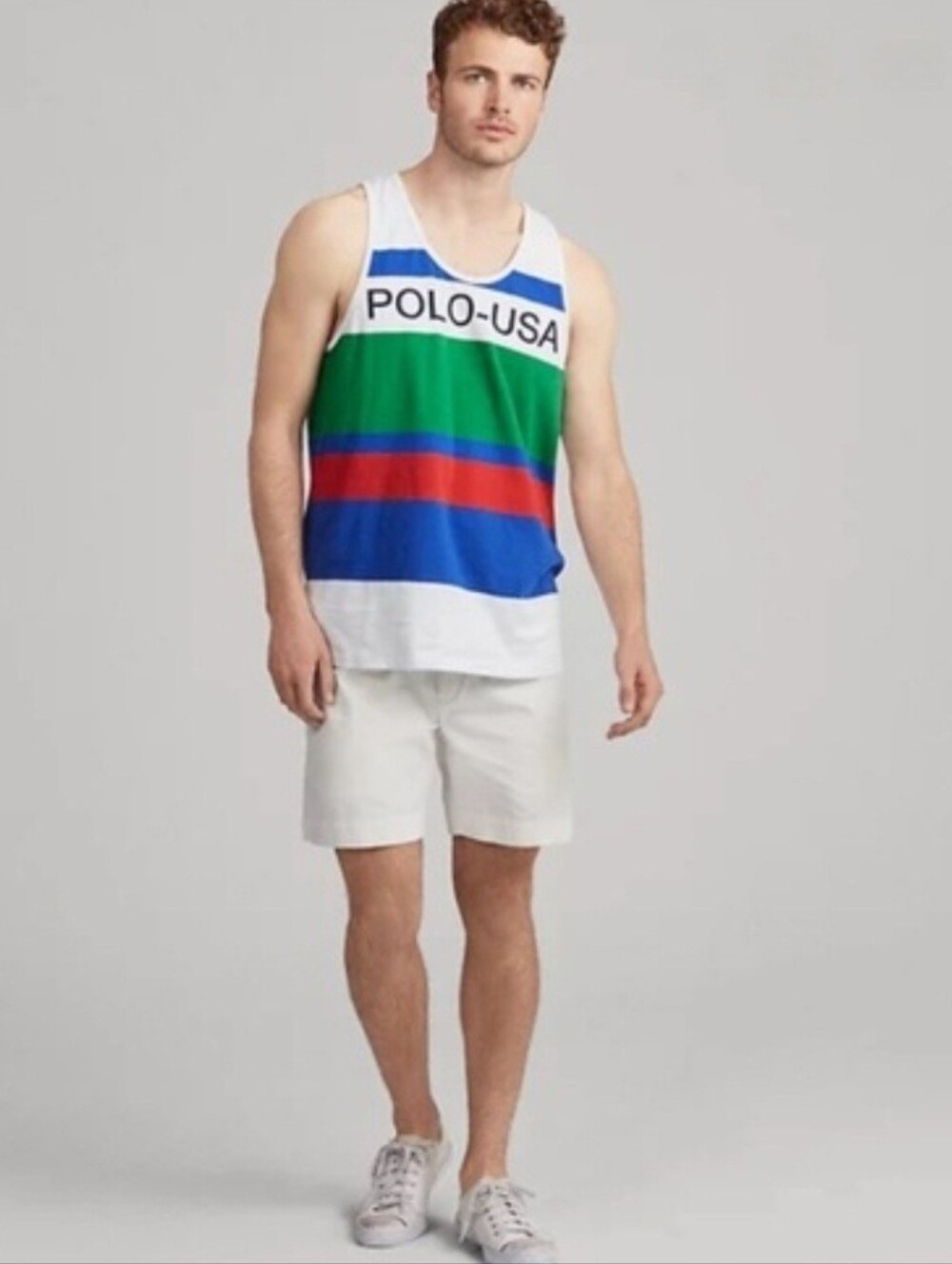 💪RARE Polo Ralph Lauren💪 - Blue/Green/Red/White Striped "Polo USA" CP-93 Tank - Picture 2 of 11
